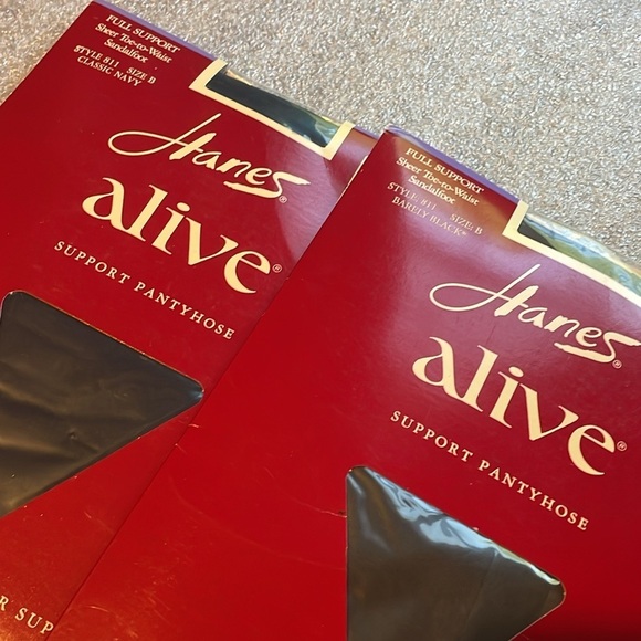 2 vintage Hanes Alive Support size B Black and Navy Pantyhose hose stockings - Picture 4 of 10